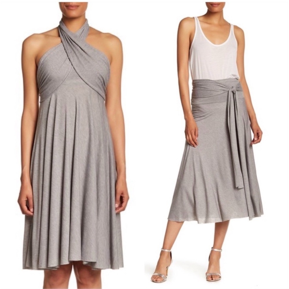 NWT Elan Convertible Wrap Dress Skirt Small Gray Halter Vacation Resort Beachy